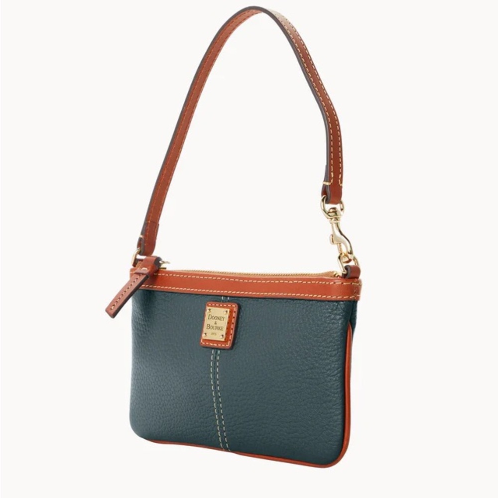 NWT DOONEY & BOURKE Large Slim Wristlet - Midnight Blue & Camel Pebbled Leather